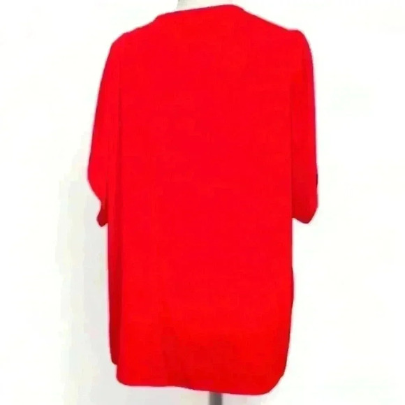 Michael Kors Women's Red Pleated Cold Shoulder Blouse Top Size L - Picture 3 of 4